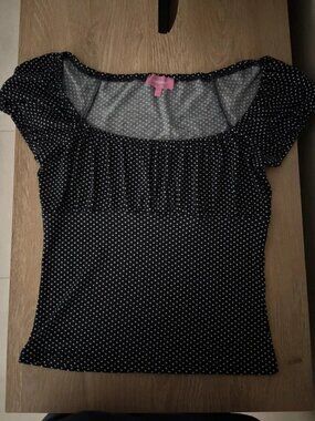 Women's Navy Polka Dot Puff Sleeve Top Size M